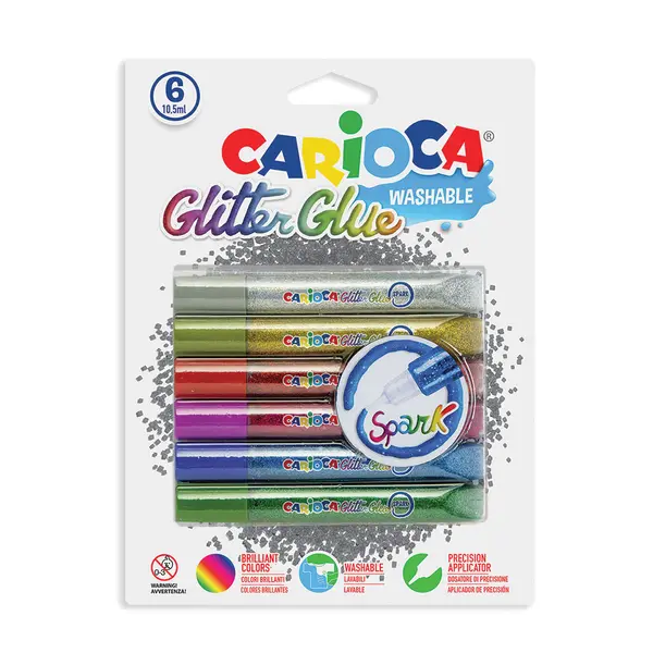 215398-EC Ljepilo tekuće Carioca Classic Glitter 6 boja x 10,5ml, blister P6/24 42110