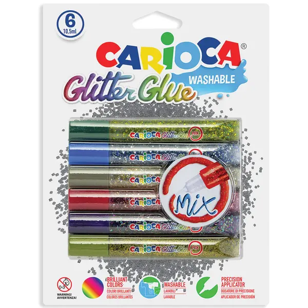 221696-EC Ljepilo tekuće Carioca Multicolors Glitter 6 boja blister 42112 P6/24