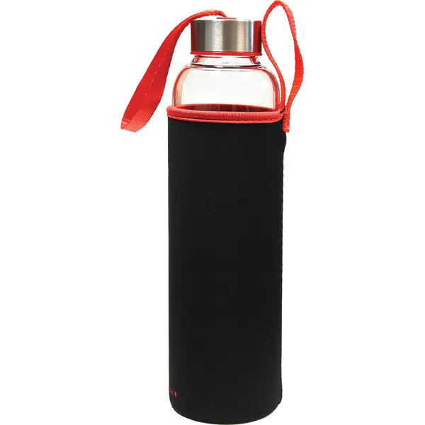 228541-EC Boca za vodu staklena Wave Black 600ml crno/crvena  85157R P1/25