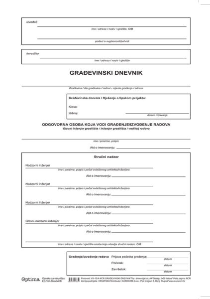 231168-EC Građevinski dnevnik EC-VIII-10/A NCR MEKI UVEZ OPTIMA P10