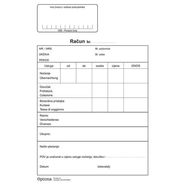 232431-EC Račun turističkih usluga EC- RTU/NCR OPTIMA