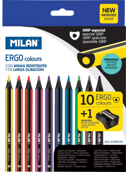 Drvene bojice 10/1 duge trokutaste + šiljilo Milan