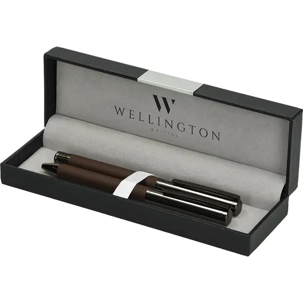 236294-EC Set pisaći Wellington Stamford ol.kem + roler smeđi u poklon kutiji P1/100