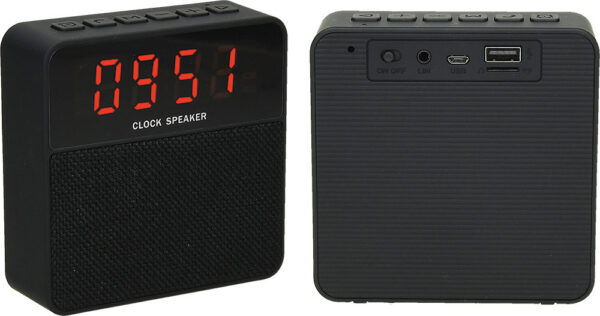 236334-EC Zvučnik bluetooth FM Quadro crni sa radio prijamnikom i satom  P1/25