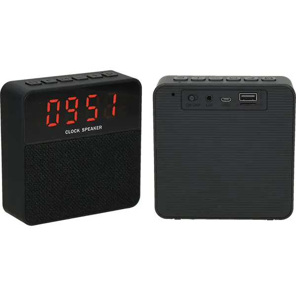 236334-EC Zvučnik bluetooth FM Quadro crni sa radio prijamnikom i satom  P1/25