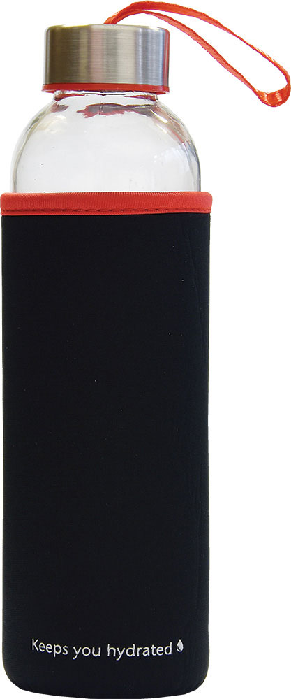 236433-EC Boca za vodu staklena Stream 500ml crno/crvena, mutno staklo P1/48