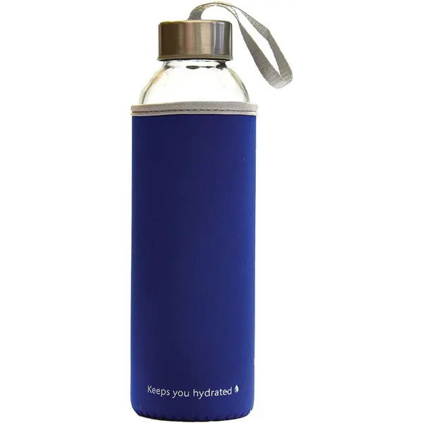 236437-EC Boca za vodu staklena Stream Color 500ml plava / sivi rub, mutno staklo P1/48