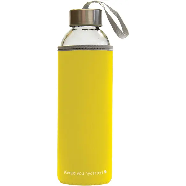 236438-EC Boca za vodu staklena Stream Color 500ml žuta / sivi rub, mutno staklo P1/48