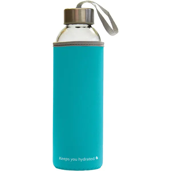 236440-EC Boca za vodu staklena Stream Color 500ml azurno plava/sivi rub, mutno staklo P1