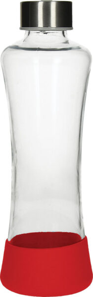 237611-EC Boca za vodu staklena Flow 550ml crvena u silikonskom etuiju P24
