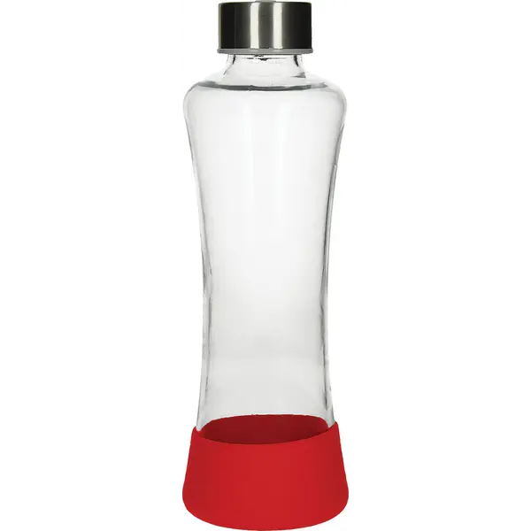 237611-EC Boca za vodu staklena Flow 550ml crvena u silikonskom etuiju P24