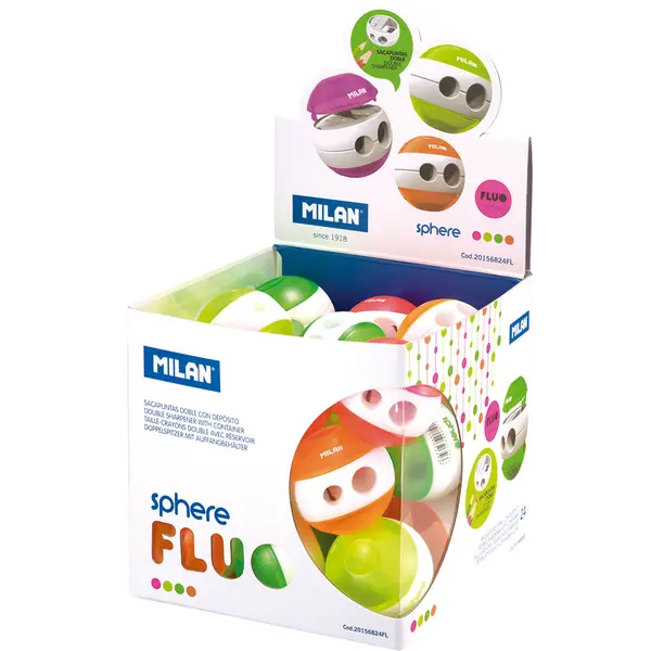 239610-EC Šiljilo plastično 2 rupe MILAN Sphere Fluo sort display P24/144/1728