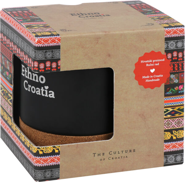 Šalica keramička s plutom Ethno Croatia 300 ml crna mat P20