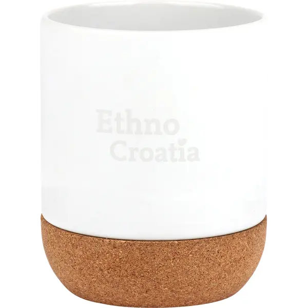 241929-EC Šalica keramička s plutom Ethno Croatia 300 ml bijela mat P20