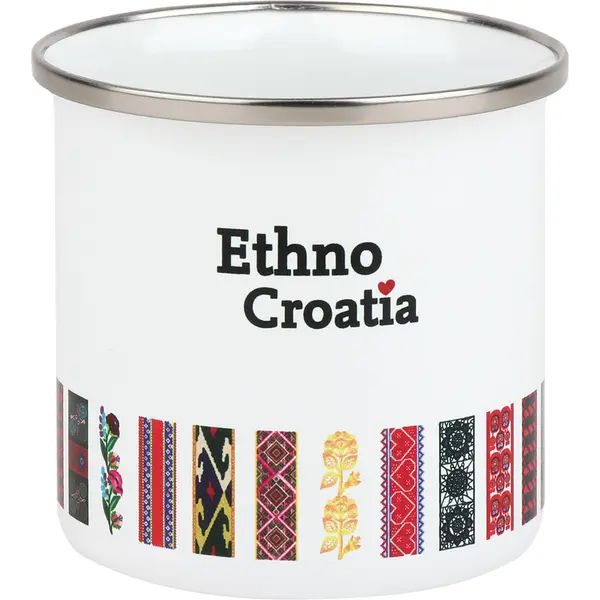 241930-EC Šalica lončić od emajla Ethno Croatia 350 ml bijeli
