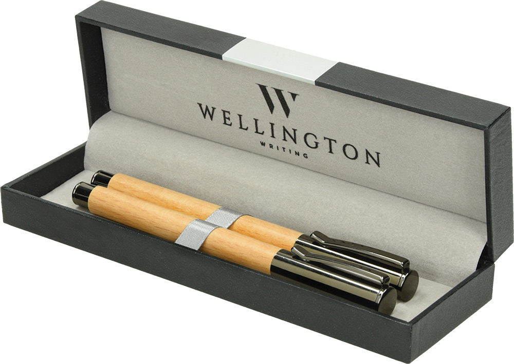 242203-EC Set pisaći Wellington Troms roler i nalivpero drvo/antracit sivi