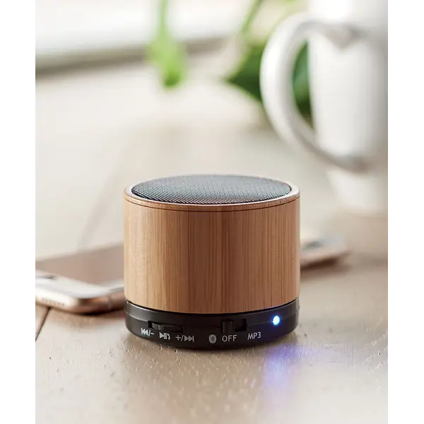 242258-EC Zvučnik Round Bamboo 4.20 bežični od bambusa, ABS i LED svjetlom