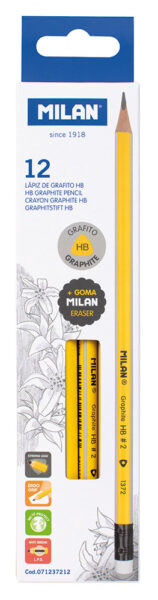 Grafitna olovka HB 12/1 s gumicom trobridna Milan