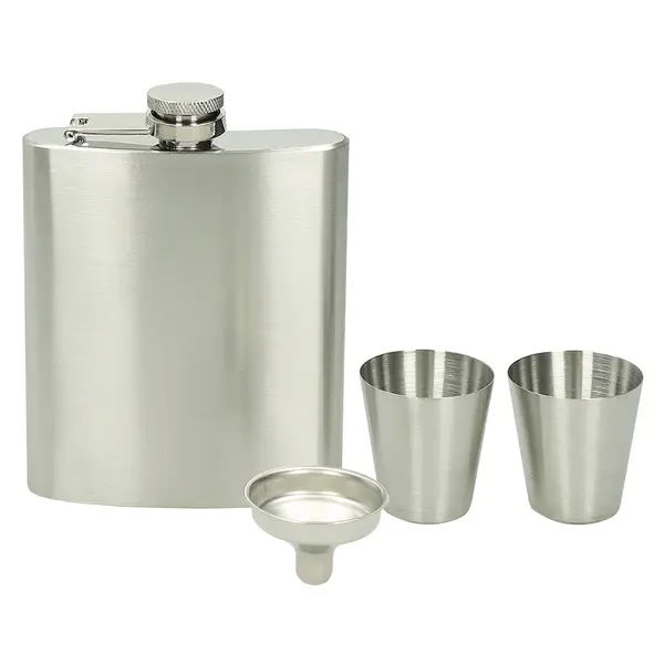 244692-EC Pljoska 4-djelni set Brandy silver, pljoska 230ml, 2 čašice i lijevak u kutiji