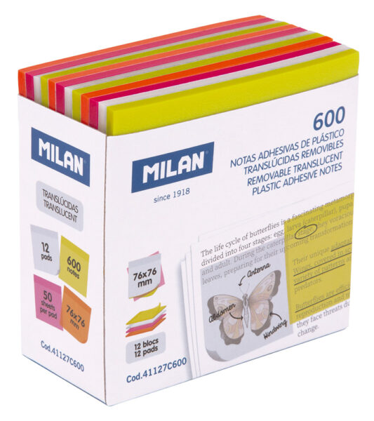 Blok samoljepivi 76x76 600l fluo prozirni 4 boje Milan