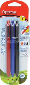 Gel pen 0,7 OPTIMA Soft Touch 461 3/1 plava+crna+crvena 100926 bls P12/144/1728