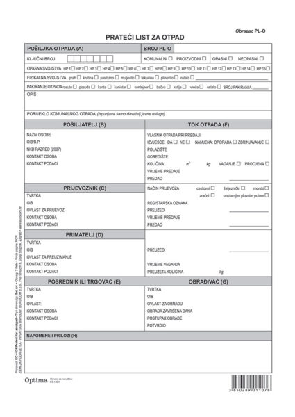 224034-EC Prateći list za otpad PL-O  EC-I-824 OPTIMA P100