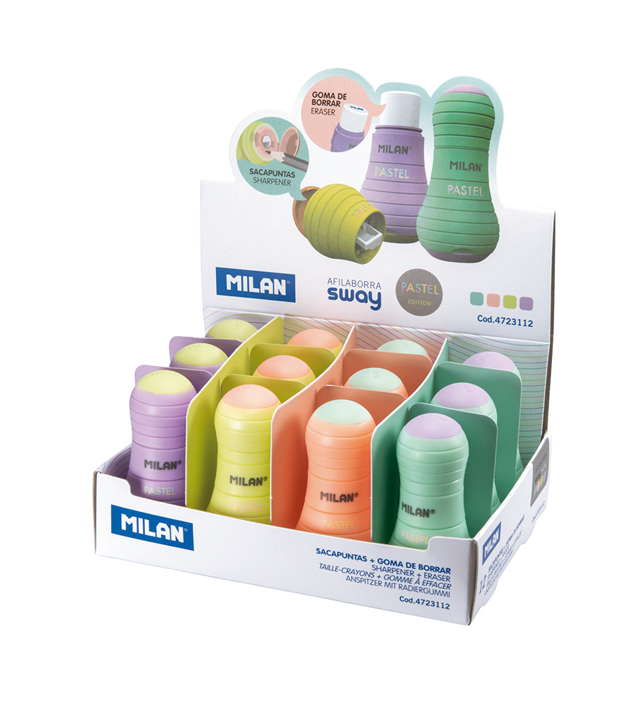 241310-EC Gumica+šiljilo MILAN Sway Pastel sort display P12/120