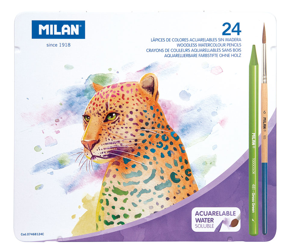 241754-EC Set crtaći MILAN Todocolor met.kut: 24 bezdrv akvarel bojica+kist P6/24