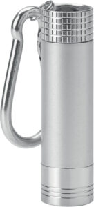 245004-EC Lampa baterijska ABS mini s karabinom, s led svjetlom za ugravirani logo srebrna