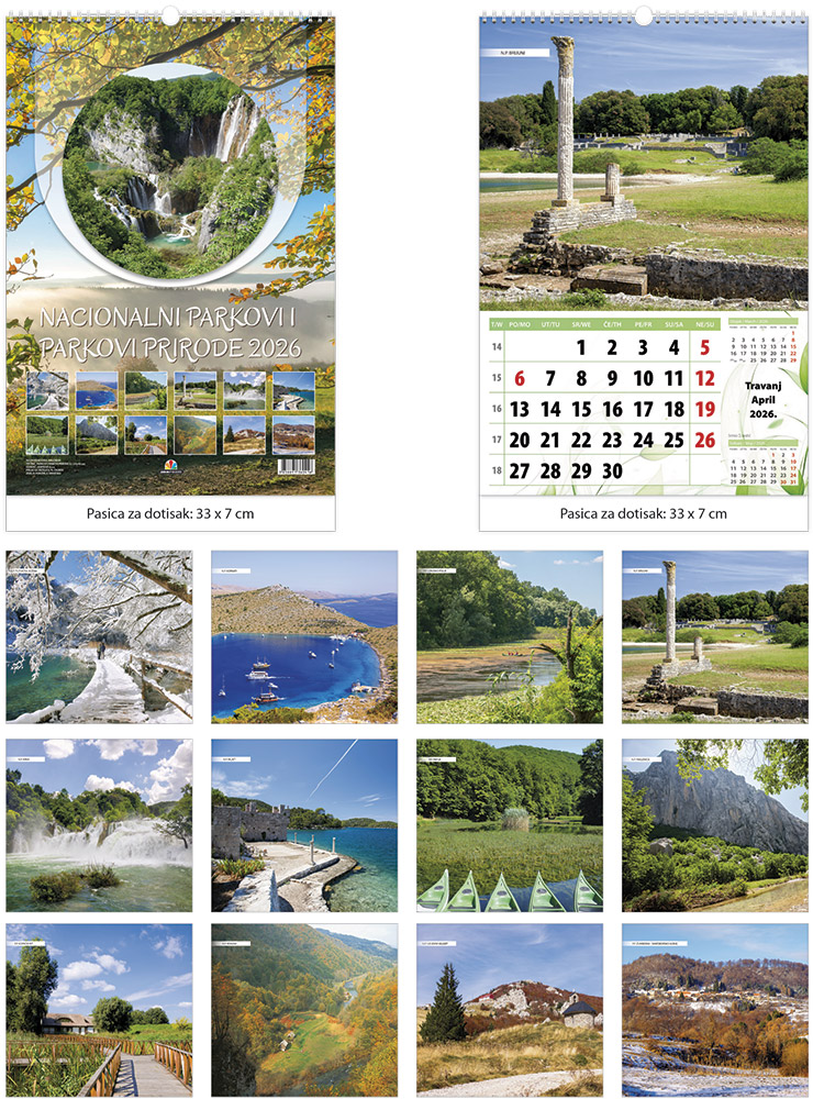 203092-EC Kalendar NACIONALNI PARKOVI 13L 33x48+7,spirala, s vrećicom P25 JANP 2026