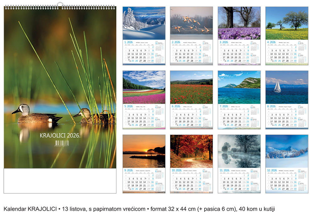 219328-EC Kalendar KRAJOLICI 13L 32x44+6, spirala, s vrećicom P40 TS 2026
