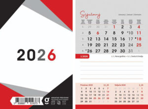 221573-EC Kalendar stolni trodjelni vertikalni 13L 10x15+3, spirala P50 OG 2025