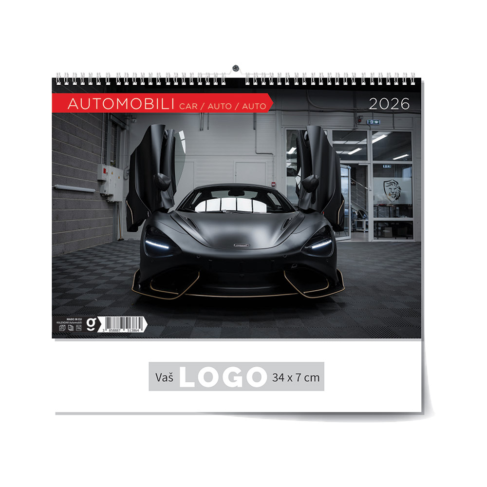 222895-EC Kalendar AUTOMOBILI 13L 33,5x24+7, spirala P50 OG 2026
