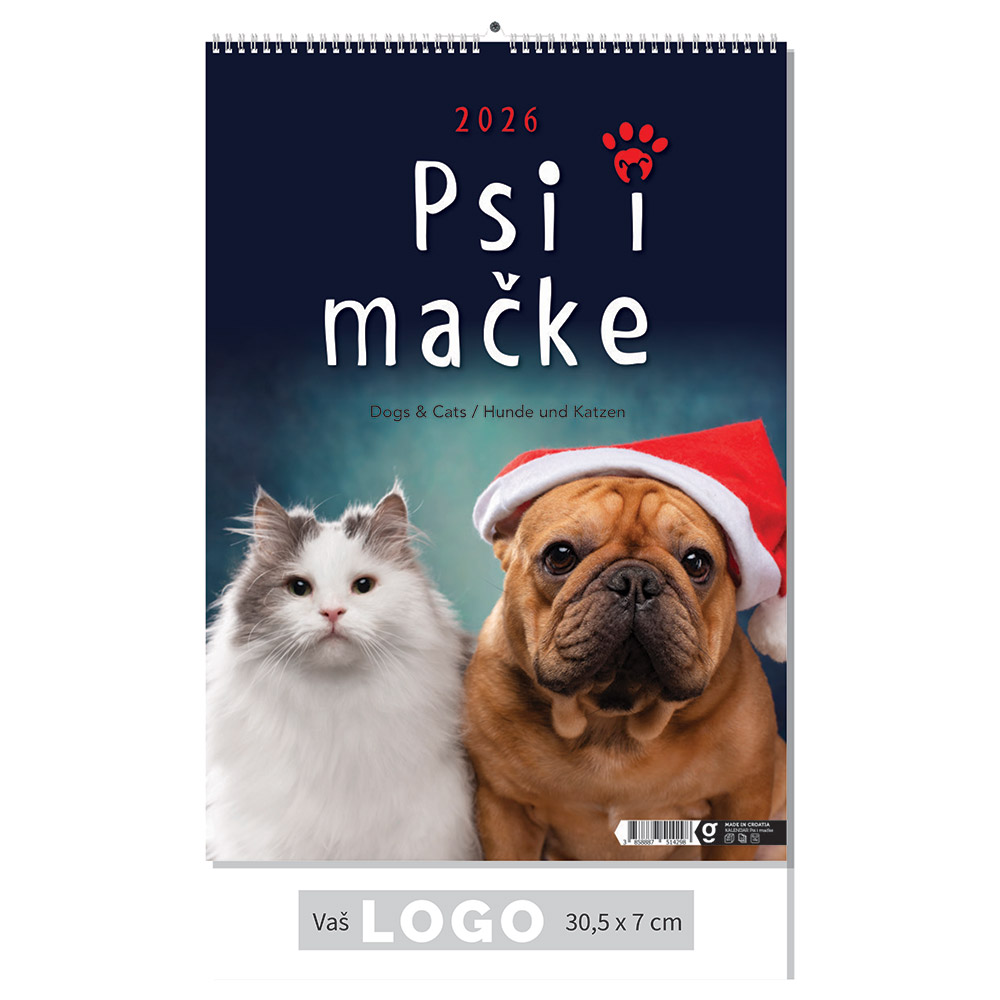222896-EC Kalendar PSI I MAČKE 13L 30,5x43+7, spirala P50 OG 2026