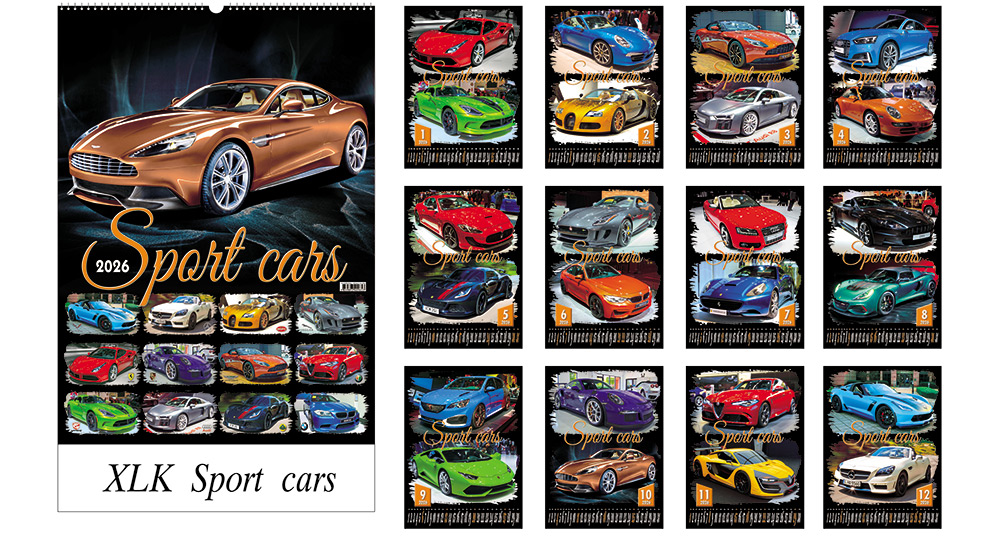 228766-EC Kalendar SPORT CARS 13L 32x43+7 s vrećicom P20 XLK-TMR 2026