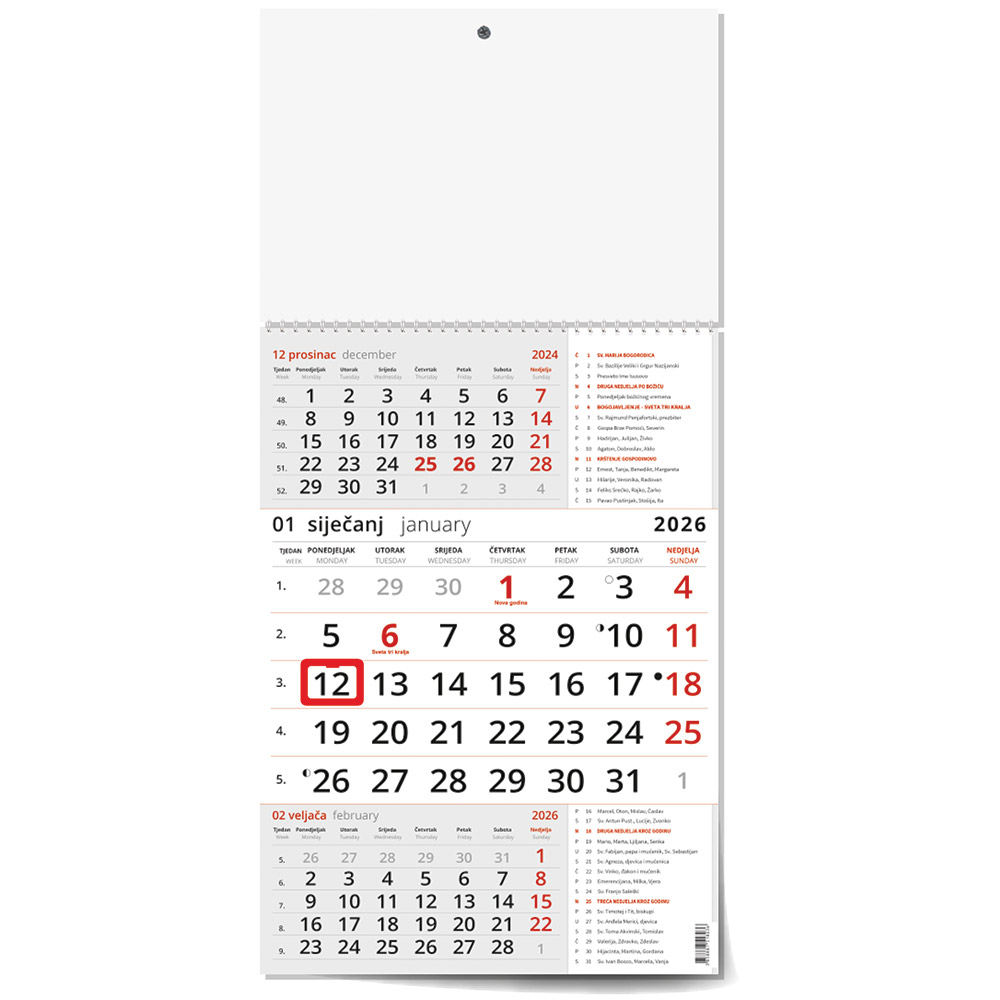 240420-EC Kalendar trodijelni POSLOVNI KATOLIČKI crveni 12L 29,5x42+20, P50 OG 2026