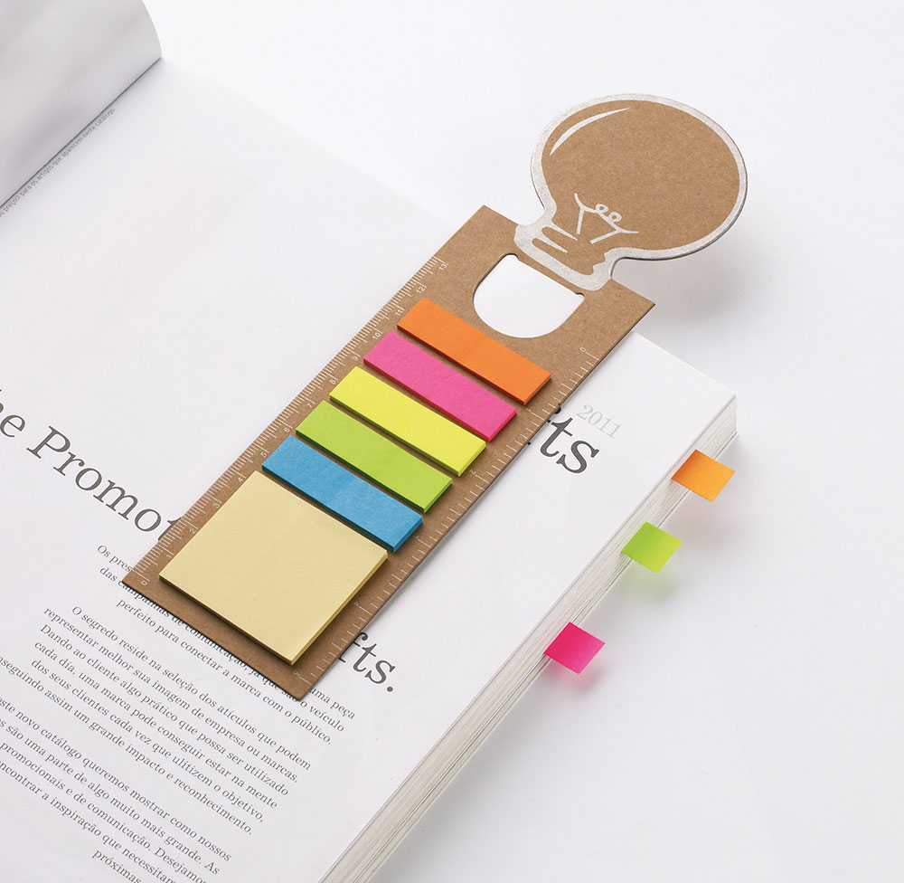 242247-EC Set IDEA post-it, označivač u obliku žarulje i ravnalo od recikliranog papira