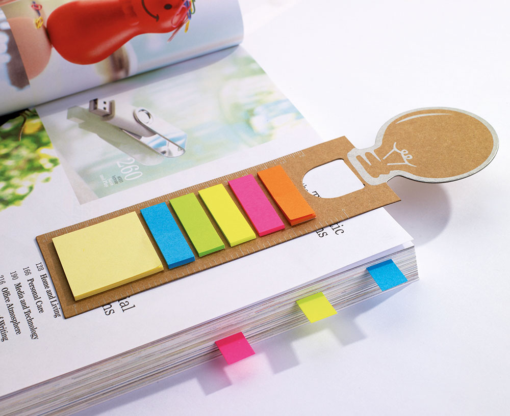242247-EC Set IDEA post-it, označivač u obliku žarulje i ravnalo od recikliranog papira