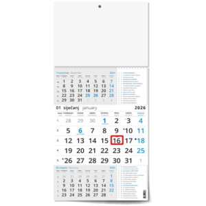 242412-EC Kalendar trodjelni POSLOVNI KATOLIČKI plavi 12L 29,5x42+20, P50 OG 2026