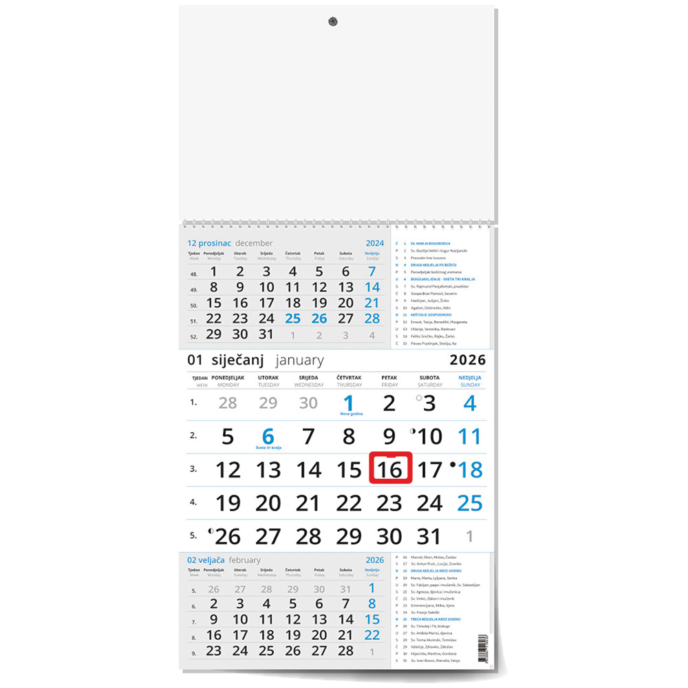 242412-EC Kalendar trodjelni POSLOVNI KATOLIČKI plavi 12L 29,5x42+20, P50 OG 2026