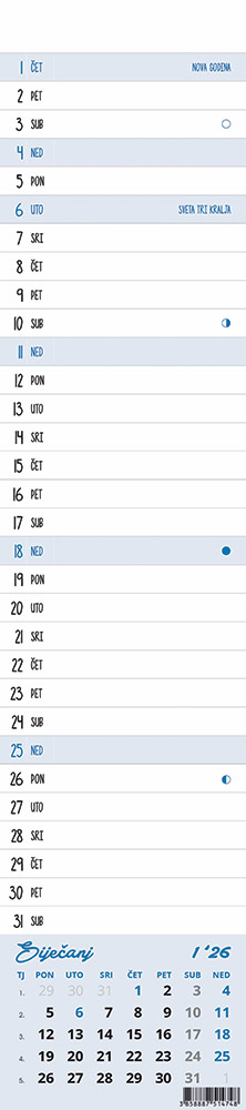 242413-EC Kalendar POSLOVNI zidni (uski) 12L 11x49,5+12, P50 OG 2026