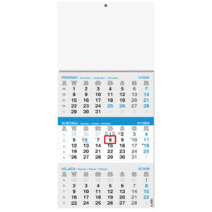 242414-EC Kalendar trodjelni 1-list sivo-plavi 12L 29,5x42+20, P50 OG** 2026