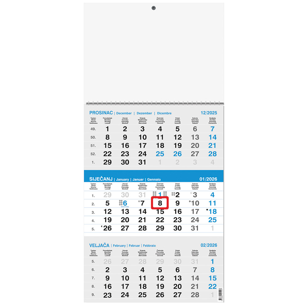 242414-EC Kalendar trodjelni 1-list sivo-plavi 12L 29,5x42+20, P50 OG** 2026