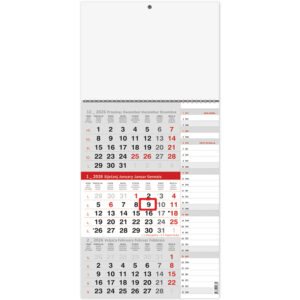 242419-EC Kalendar trodjelni planer 1-list crveni 12L 29,5x42+20, P50 OG** 2026