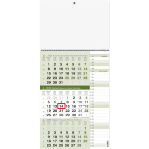242421-EC Kalendar trodjelni planer 1-list zeleni 12L 29,5x42+20, P50 OG** 2026