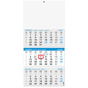242422-EC Kalendar trodjelni 3-lista plavi 12L, ljepljen 29,5x42+20, P50 OG 2026