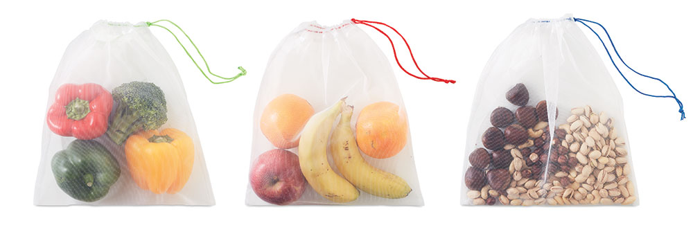 242662-EC Vrećica RPET Veggie set od 3 komada s vezicom za voće i povrće P200