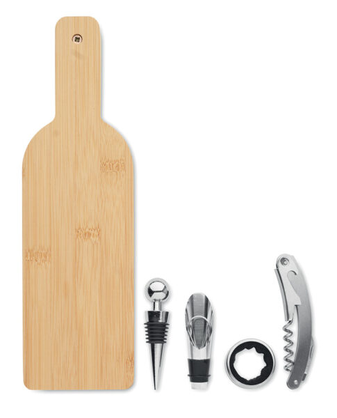 Set vinski VINOVAULT oblik flaše 4-djelni od bambusa 29x8.5x3 cm