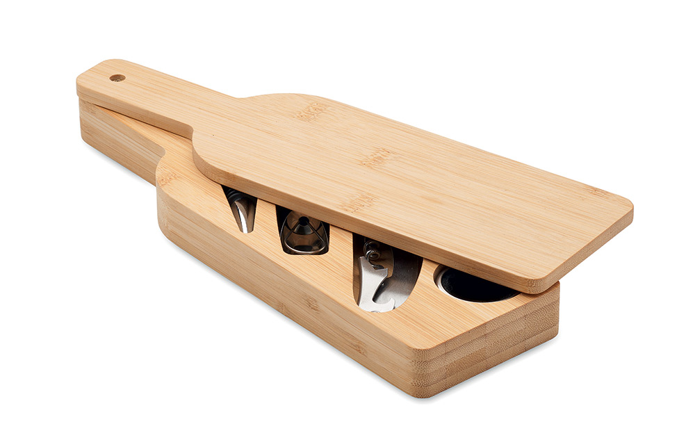 246091-EC Set vinski VINOVAULT oblik flaše 4-djelni od bambusa 29x8.5x3 cm