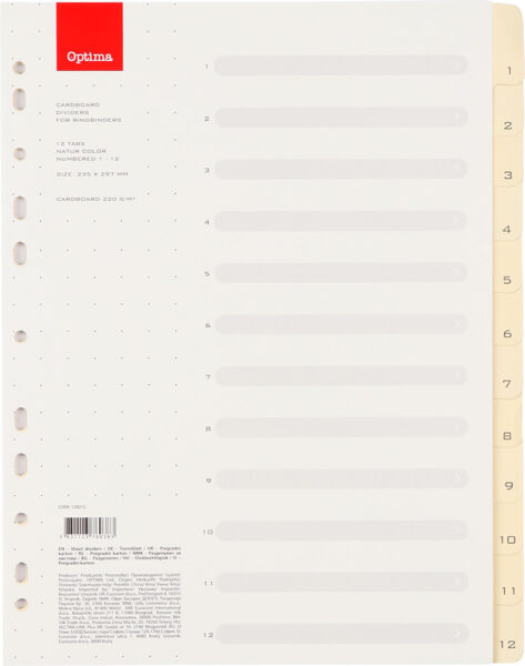 248001-EC Karton pregradni index 1-12 za registr. A4 OPTIMA natur 128212 P50